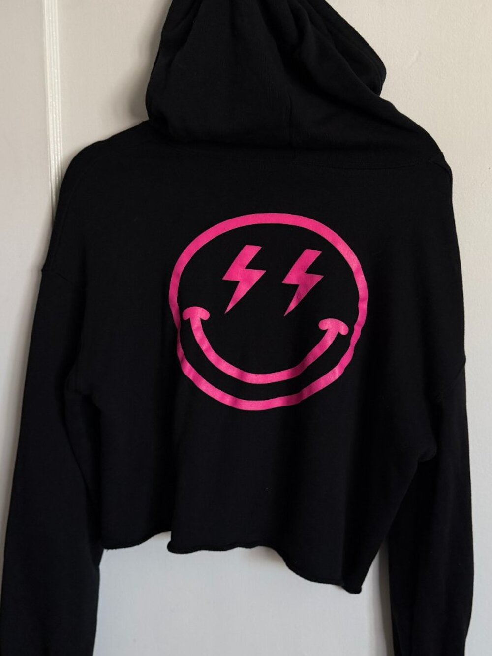 Bella+Canvas Black Pink SparkCycle Cropped Hoodie Size L